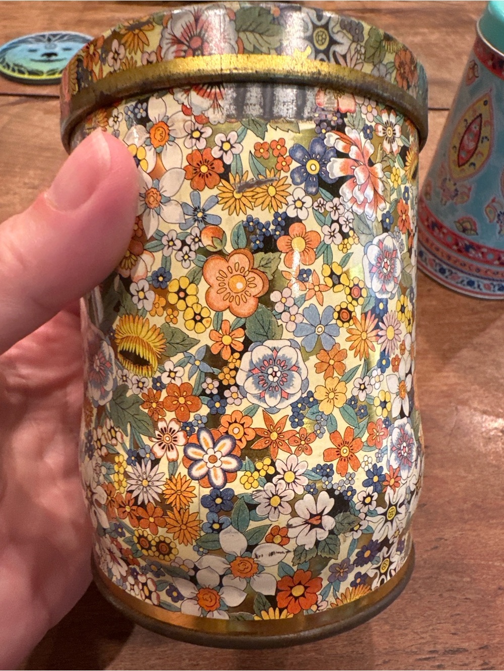 Decorative Floral and Paisley Tin Canister Set - Turquoise and floral Vintage - Picture 2 of 2